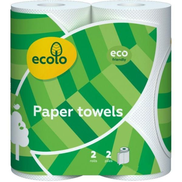 Паперові рушники Ecolo Білі 45 відривів, 2 шари 2 рулони