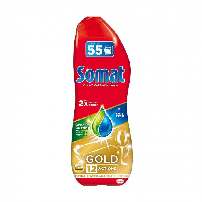 Гель для миття посуду в посудомийній машині Somat Gold 12 Actions Aнтижир, 55 циклів миття, 990 мл