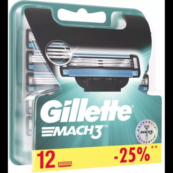 Змінні картриджі для гоління Gillette Mach3, 12 шт
