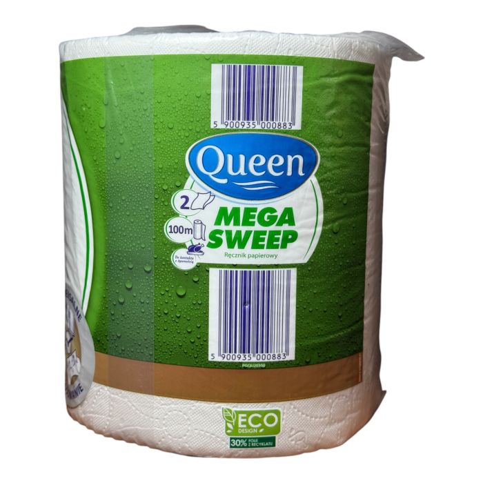 Рушники паперові кухонні Queen Mega Sweep двошарові, 100 м (1 рулон)
