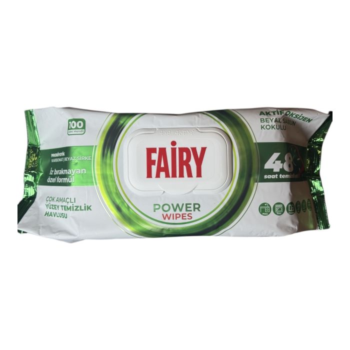 Вологі серветки для прибирання Fairy Power – універсальні, без хлору, з ароматом білого мила 100 шт