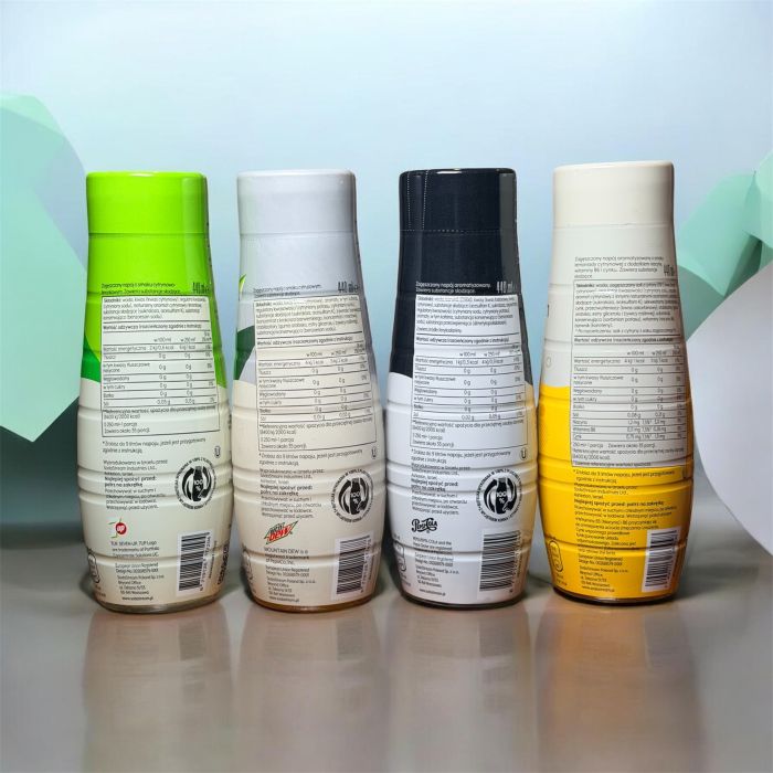 Набір сиропів Sodastream ZERO  4 штуки 4x 7up zero,PEPSI ZERO CUKRU,lemoniada bez cukru,diet mtn DEW 440 ml*4