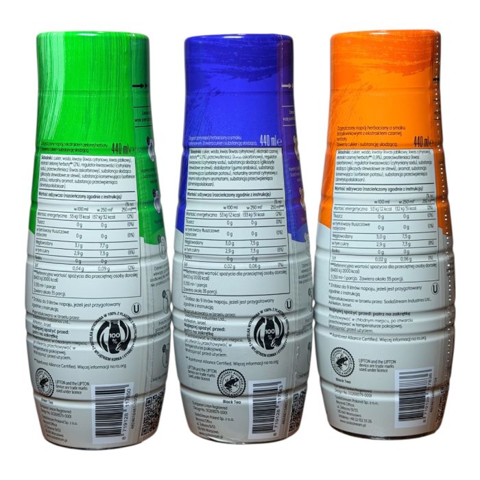 Набір  сиропів Sodastream LIPTON 3 штуки Lemon Ice Tea, Peach Ice Tea, Green Ice Tea 440ml*3